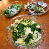 アサリの白ワイン蒸し＊豚しゃぶほうれん草会え＊ほうれん草のしらす会え